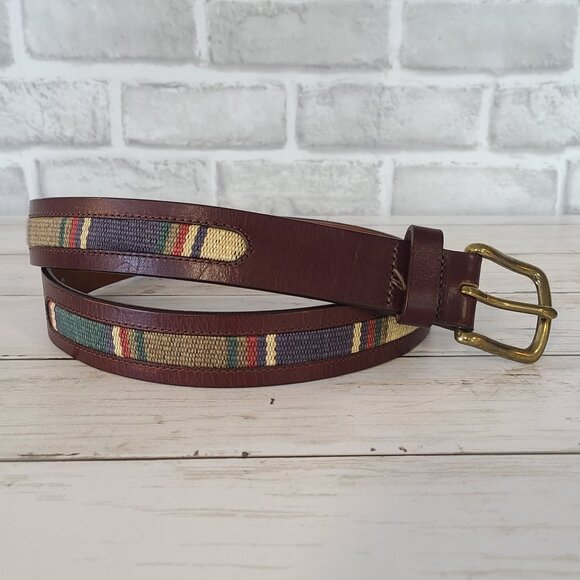 Duluth Trading Company Mens Leather Fabric Belt Brass Buckle Classic Quality 36 - Picture 1 of 8